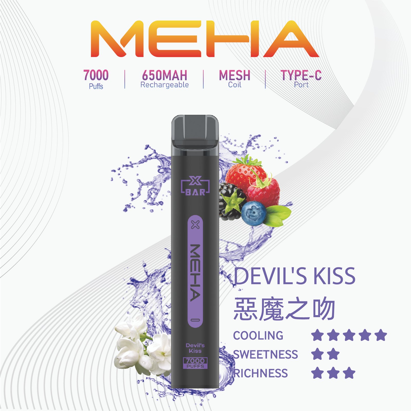 MEHA X Bar魅嗨小黑條7000口拋棄式|一次性電子煙#新品上市#:圖片 2